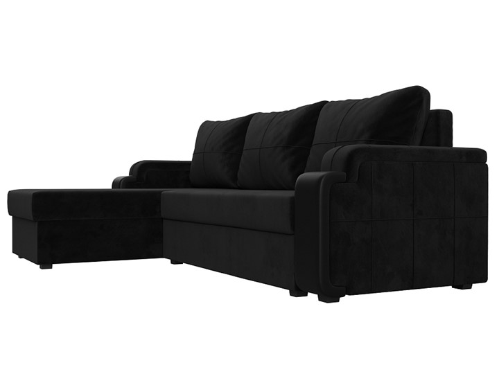 Угловой диван с оттоманкой Николь лайт, Черный/Черный (велюр/экокожа) в Барнауле - изображение 2