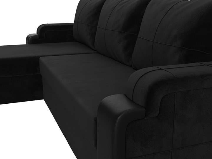 Угловой диван с оттоманкой Николь лайт, Черный/Черный (велюр/экокожа) в Барнауле - изображение 3