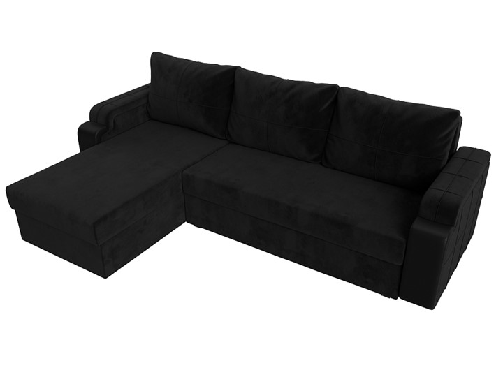Угловой диван с оттоманкой Николь лайт, Черный/Черный (велюр/экокожа) в Барнауле - изображение 4