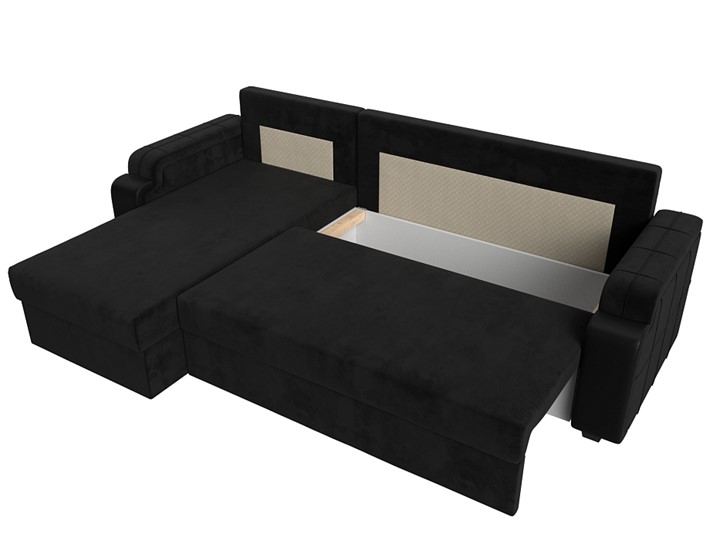 Угловой диван с оттоманкой Николь лайт, Черный/Черный (велюр/экокожа) в Барнауле - изображение 5
