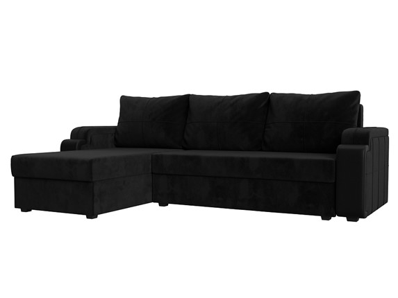 Угловой диван с оттоманкой Николь лайт, Черный/Черный (велюр/экокожа) в Барнауле - изображение