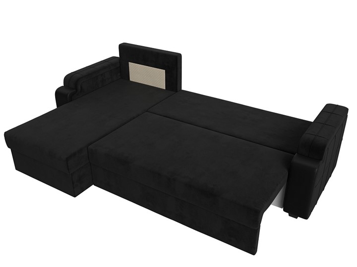 Угловой диван с оттоманкой Николь лайт, Черный/Черный (велюр/экокожа) в Барнауле - изображение 6