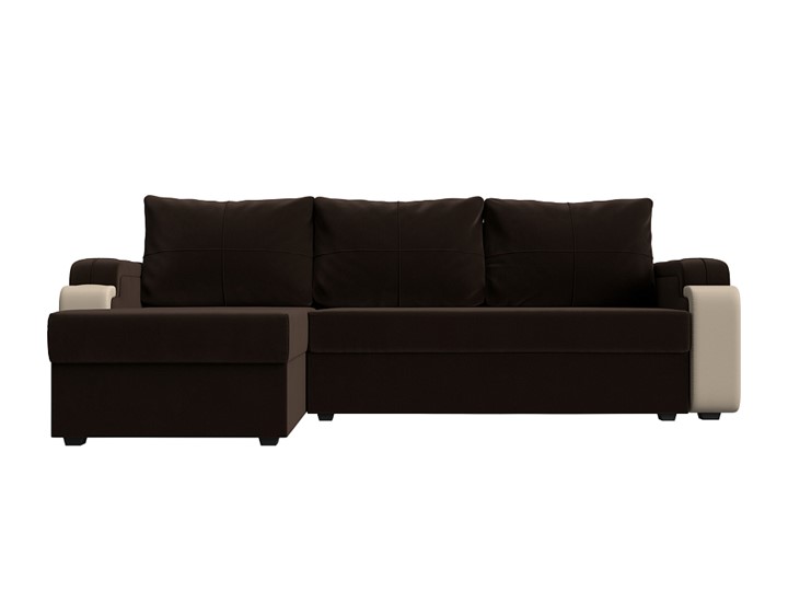 Угловой диван с оттоманкой Николь лайт, Коричневый/Бежевый (микровельвет/экокожа) в Барнауле - изображение 1