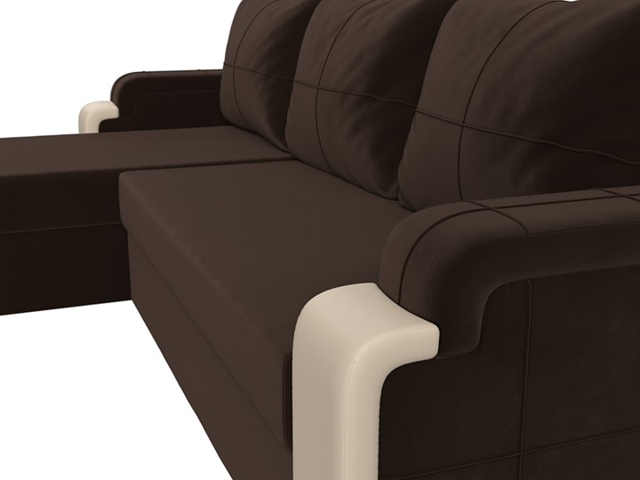 Угловой диван с оттоманкой Николь лайт, Коричневый/Бежевый (микровельвет/экокожа) в Барнауле - изображение 3