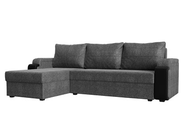 Угловой диван с оттоманкой Николь лайт, Серый/Черный (рогожка/экокожа) в Барнауле