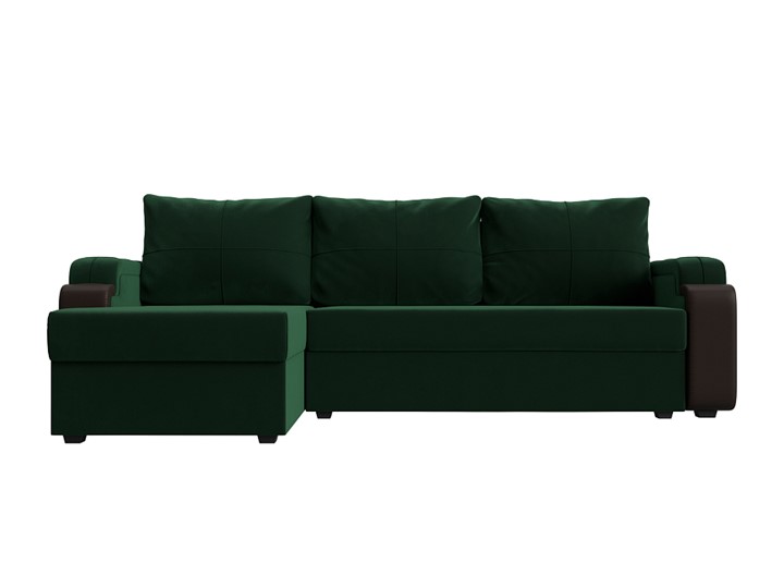 Угловой раскладной диван Николь лайт, Зеленый/Коричневый (велюр/экокожа) в Барнауле - изображение 1