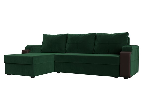 Угловой раскладной диван Николь лайт, Зеленый/Коричневый (велюр/экокожа) в Барнауле - изображение