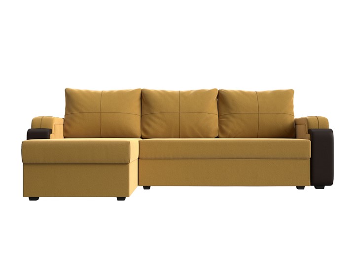 Угловой диван с оттоманкой Николь лайт, Желтый/Коричневый (микровельвет/экокожа) в Барнауле - изображение 1