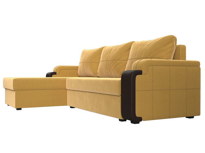 Угловой диван с оттоманкой Николь лайт, Желтый/Коричневый (микровельвет/экокожа) в Барнауле - изображение 2