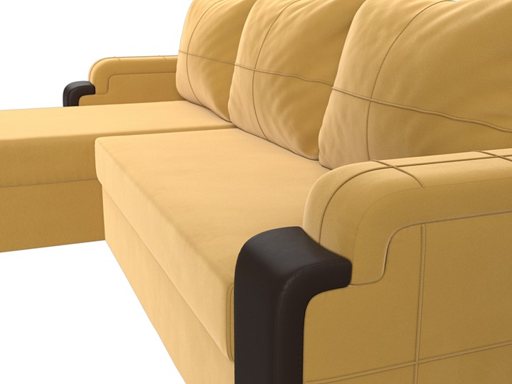 Угловой диван с оттоманкой Николь лайт, Желтый/Коричневый (микровельвет/экокожа) в Барнауле - изображение 3