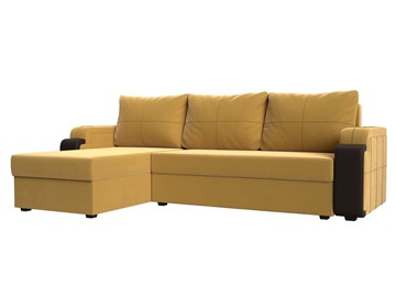 Угловой диван с оттоманкой Николь лайт, Желтый/Коричневый (микровельвет/экокожа) в Барнауле