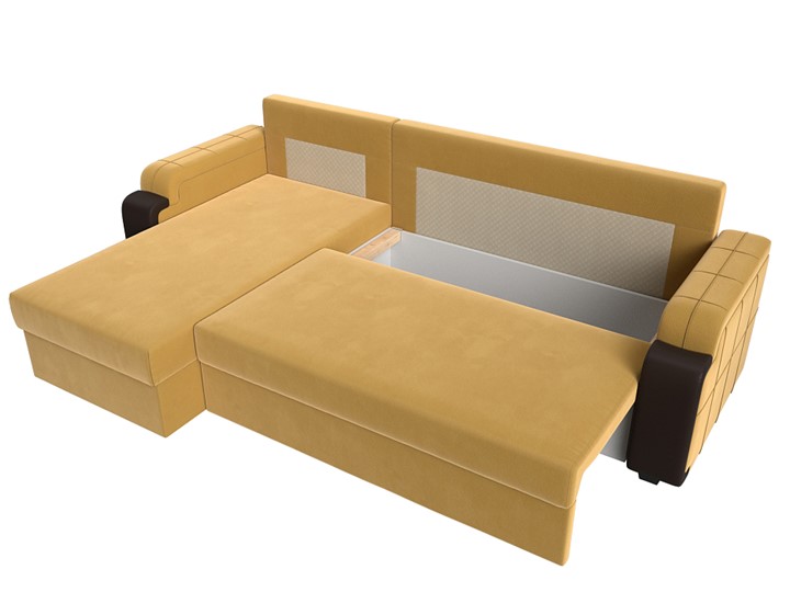 Угловой диван с оттоманкой Николь лайт, Желтый/Коричневый (микровельвет/экокожа) в Барнауле - изображение 5