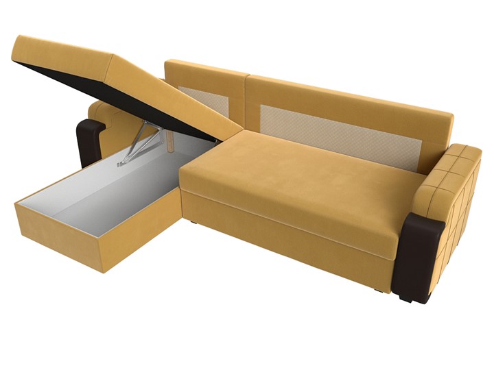 Угловой диван с оттоманкой Николь лайт, Желтый/Коричневый (микровельвет/экокожа) в Барнауле - изображение 7
