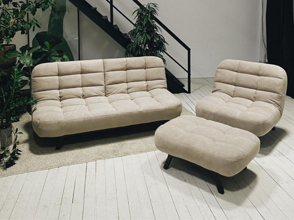 Комплект мебели Абри цвет бежевый диван + кресло +пуф пора металл в Барнауле - изображение
