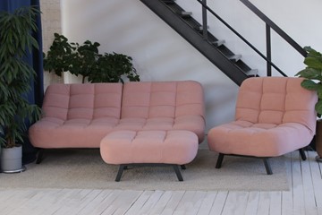 Комплект мебели Абри розовый кресло + диван + пуф опора металл в Барнауле