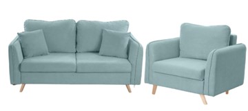 Комплект мебели Бертон голубой диван+ кресло в Барнауле
