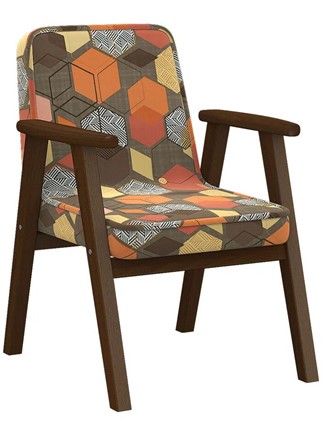 Кресло Ретро ткань геометрия коричневый, каркас орех в Барнауле - изображение