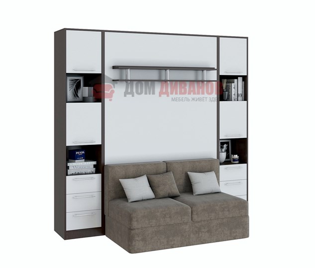 Кровать-шкаф с диваном Бела 1, с полкой ножкой, 1200х2000, венге/белый в Барнауле - изображение 1