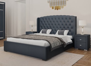 Двуспальная кровать Dario Classic Lite 140x200, Экокожа (Темно-синий) в Барнауле