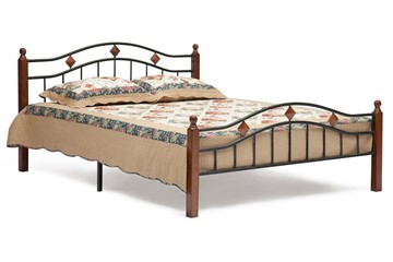 Кровать двуспальная AT-126 дерево гевея/металл, 160*200 см (Queen bed), красный дуб/черный в Барнауле