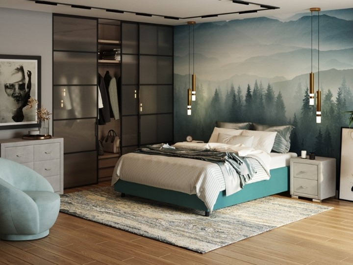 Кровать 2-х спальная Como (Veda) Base 1 140x200, Велюр (Forest 562 Голубой) в Барнауле - изображение 1