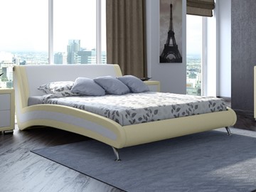 Кровать в спальню Corso-2 180х200, Экокожа (Кремовый с белым) в Барнауле
