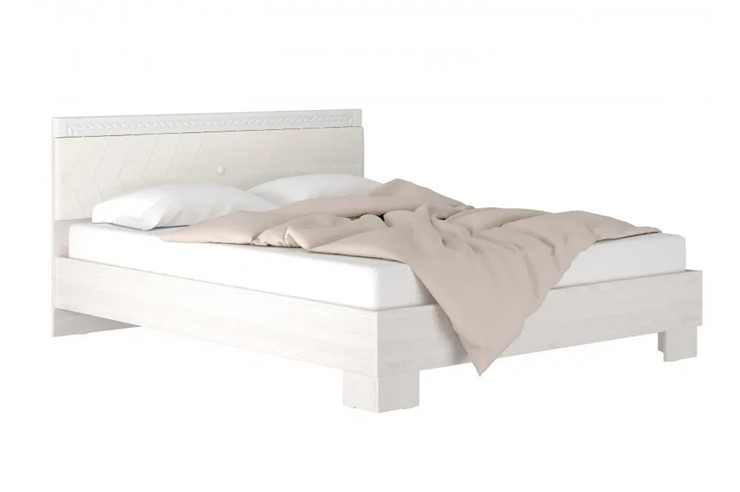 Двуспальная кровать Гертруда, М8, 160х200 Экокожа с пуговицами без основания, белая лиственница/ясень жемчужный в Барнауле - изображение 1