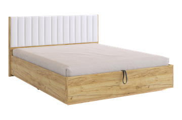 Спальная кровать с подъемным механизмом Адам, дуб крафт золотой/белоснежный (экокожа) в Барнауле