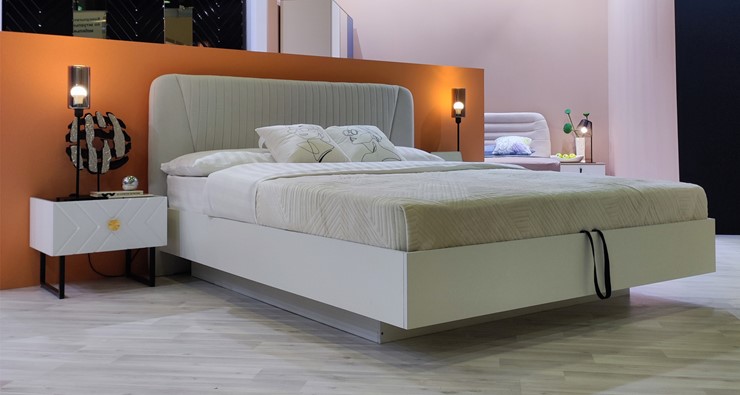 Кровать с подъемным механизмом Марсель-11 (Белый, ткань Catania white) 1600 в Барнауле - изображение 4