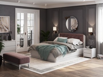 Кровать с механизмом двуспальная Wood Home 1 160х200, Белая эмаль (сосна) с брашированием/Бентлей Нежно-лиловый в Барнауле