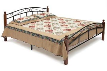 Кровать с основанием AT-8077 дерево гевея/металл, 160*200 см (middle bed), красный дуб/черный в Барнауле