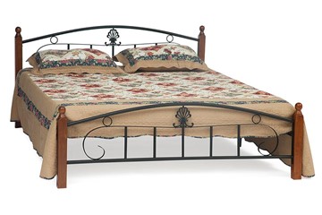 Кровать с основанием РУМБА (AT-203)/ RUMBA дерево гевея/металл, 140х200 см (double bed), красный дуб/черный в Барнауле