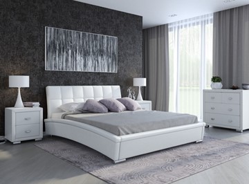 Кровать 2-спальная Corso-1L 140x200, Экокожа (Белый) в Барнауле