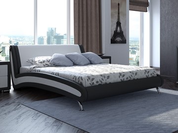 Двуспальная кровать Corso-2 160х200, Экокожа (Черный с белым) в Барнауле
