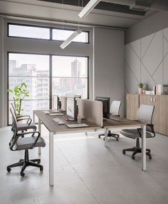 Офисный комплект мебели Комфорт КФ (дуб шамони темный) на белом металокаркасе в Барнауле