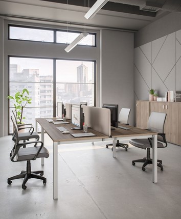 Офисный комплект мебели Комфорт КФ (дуб шамони темный) на белом металокаркасе в Барнауле - изображение