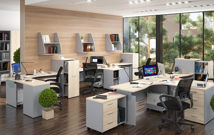 Офисная мебель OFFIX-NEW для 4 сотрудников с двумя шкафами в Барнауле - изображение 1