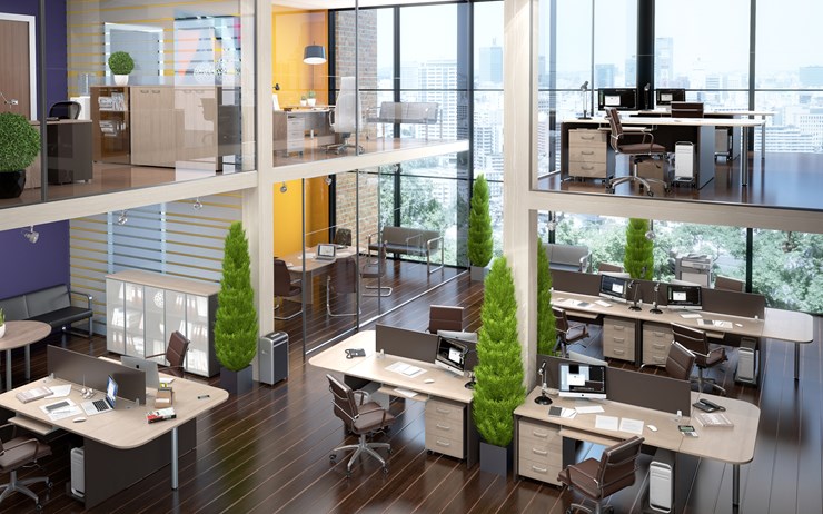 Офисный комплект мебели Xten в опенспэйс для четырех сотрудников в Барнауле - изображение