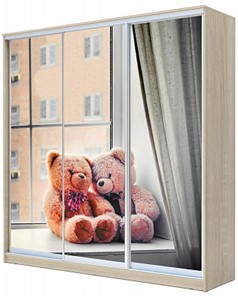 Шкаф детский ХИТ 23-20/2-777-26, Мишки на окне, Дуб Сонома в Барнауле
