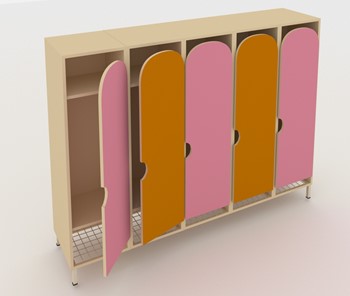 Распашной детский шкаф ШГС5 Беж +Оранжевый + Розовый в Барнауле