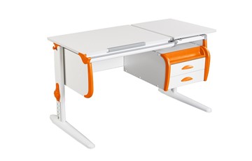 Детский стол-трансформер 1/75-40 (СУТ.25) + Tumba 3  белый/белый/Оранжевый в Барнауле