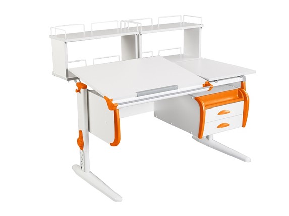 Детский стол-трансформер 1/75-40 (СУТ.25) + Polka_zz 1/600 (2 шт.) + Tumba 3  белый/белый/Оранжевый в Барнауле - изображение