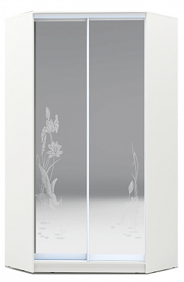 Угловой шкаф 2300х1103, ХИТ У-23-4-66-01, цапля, 2 зеркала, белая шагрень в Барнауле - изображение