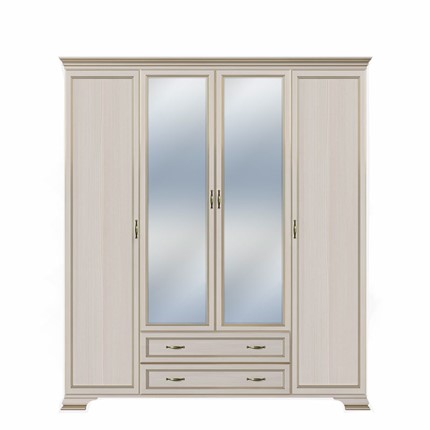 Шкаф четырёхстворчатый с зеркалами Сиена, Бодега белый / патина золото в Барнауле - изображение
