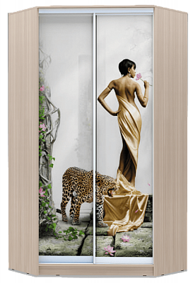 Угловой шкаф 2300х1103, ХИТ У-23-4-77-03, Девушка с леопардом, шимо светлый в Барнауле - изображение