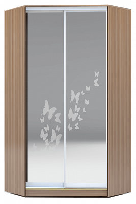 Угловой шкаф 2300х1103, ХИТ У-23-4-66-05, бабочки, 2 зеркала, шимо темный в Барнауле - изображение