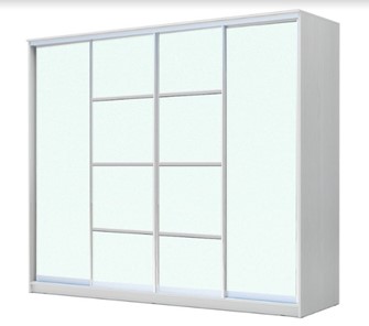 Шкаф 4-х дверный ХИТ 22-4-24/2-8888, с матовым стеклом, разделительные планки х2, Белый в Барнауле