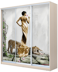 Шкаф 3-х створчатый 2200х1770х620, Девушка с леопардом ХИТ 22-18-777-03 Дуб Млечный в Барнауле
