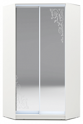 Шкаф-купе 2300х1103, ХИТ У-23-4-66-09, Орнамент, 2 зеркала, белая шагрень в Барнауле - изображение