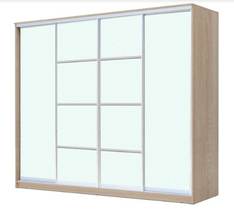 Шкаф 4-х дверный ХИТ 23-24/2-8888, с матовым стеклом, разделительные планки х2, Дуб сонома в Барнауле - изображение